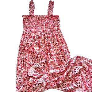 Calvin Klein Dress Ladies sz 4 Sun Dress Pink Paisley Ruched Smoked Side Splits